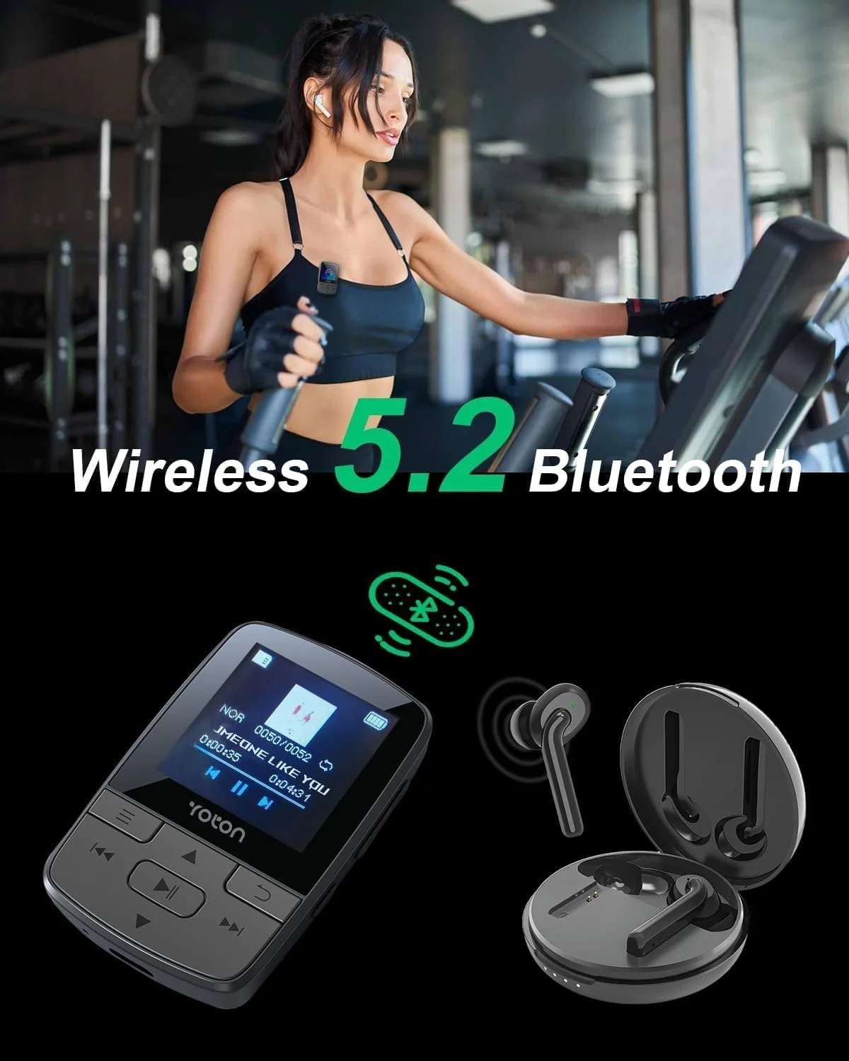 MP3 плеер YOTON 64GB с Bluetooth 5.2, FM-радио, запись голоса, независимая регулировка громкости, наушники, фото №4