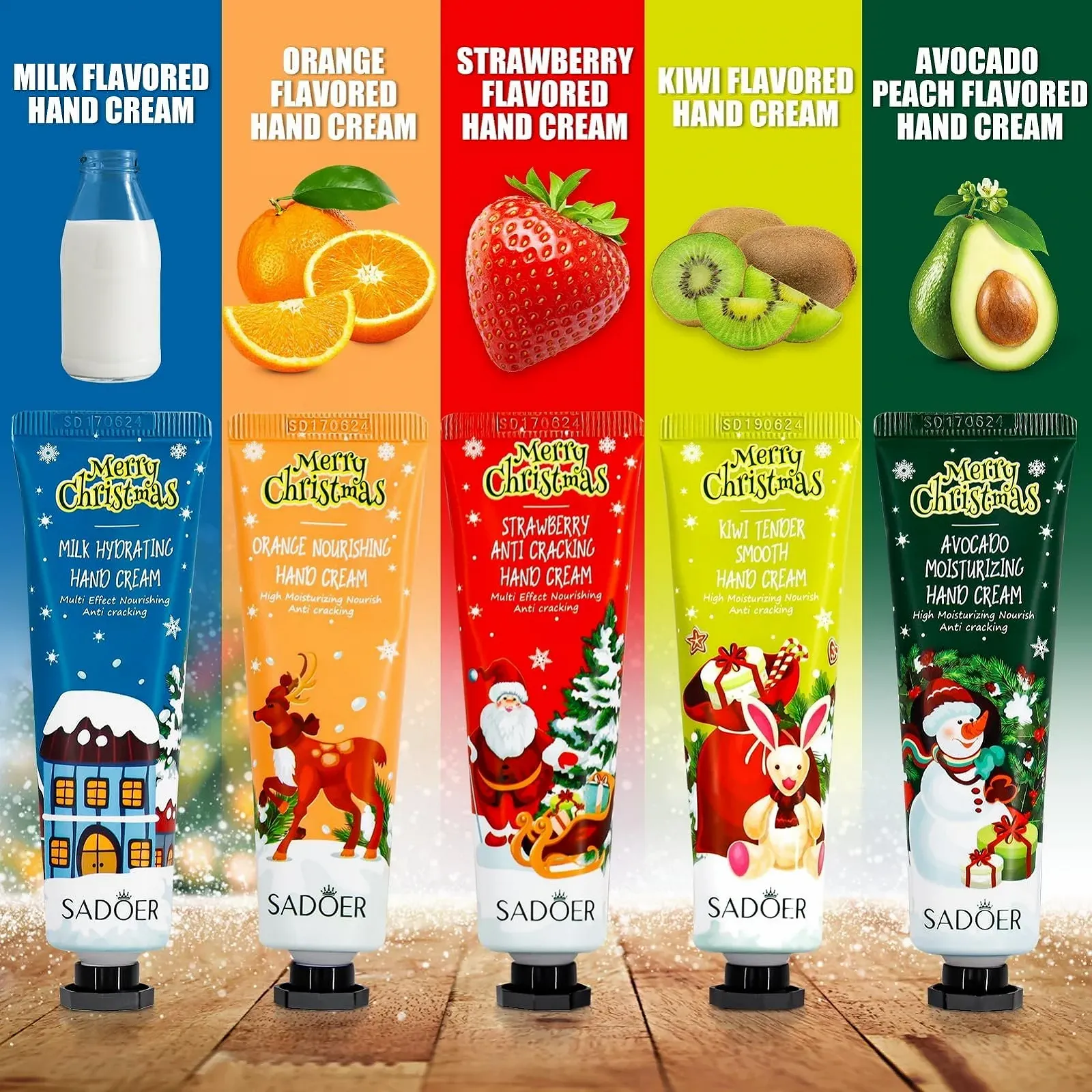 Набір різдвяних кремів для рук, 5 штук Зволожуючий крем для сухих потрісканих рук, 5 x 30 мл, фото №3 Набір різдвяних кремів для рук, 5 штук Зволожуючий крем для сухих потрісканих рук, 5 x 30 мл, фото №3