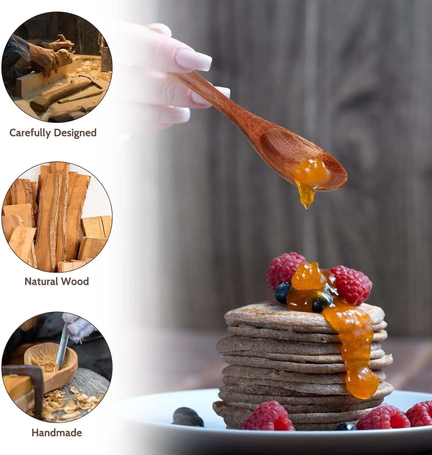 Ложка Дерев'яна Honey, 6 штук, 14.5 см, натуральна дерев'яна, фото №6