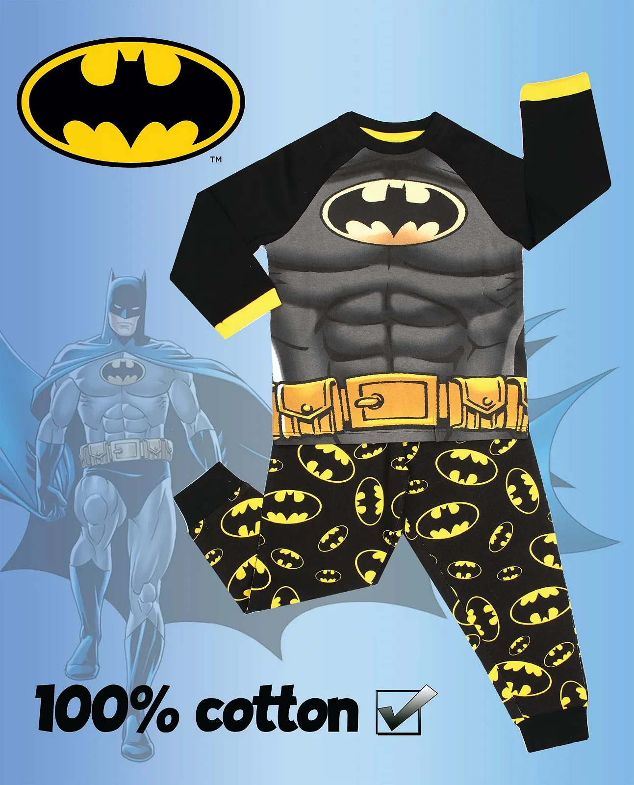 Піжама BATMAN Дитяча Чорний Костюм з довгими рукавами 100% Бавовна, фото №4