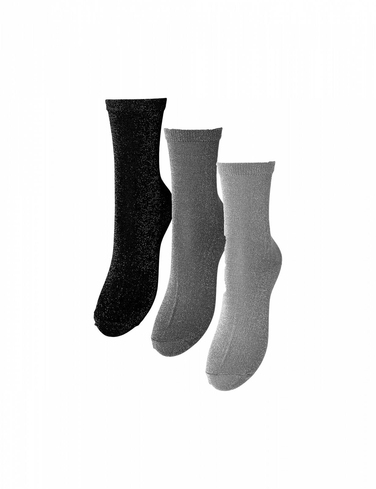 Носки PCSHIRLEY GLITTER 3 пары, Темно-серый меланж/Упаковка: Лунный камень/Люрекс-Черный/Люрекс, фото №1