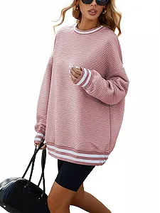 Женская Объемная Осенняя Зимняя Толстовка Famulily Пуловер с Длинными Рукавами Повседневный Полосатый Топ с Круглым Вырезом - Фото 1