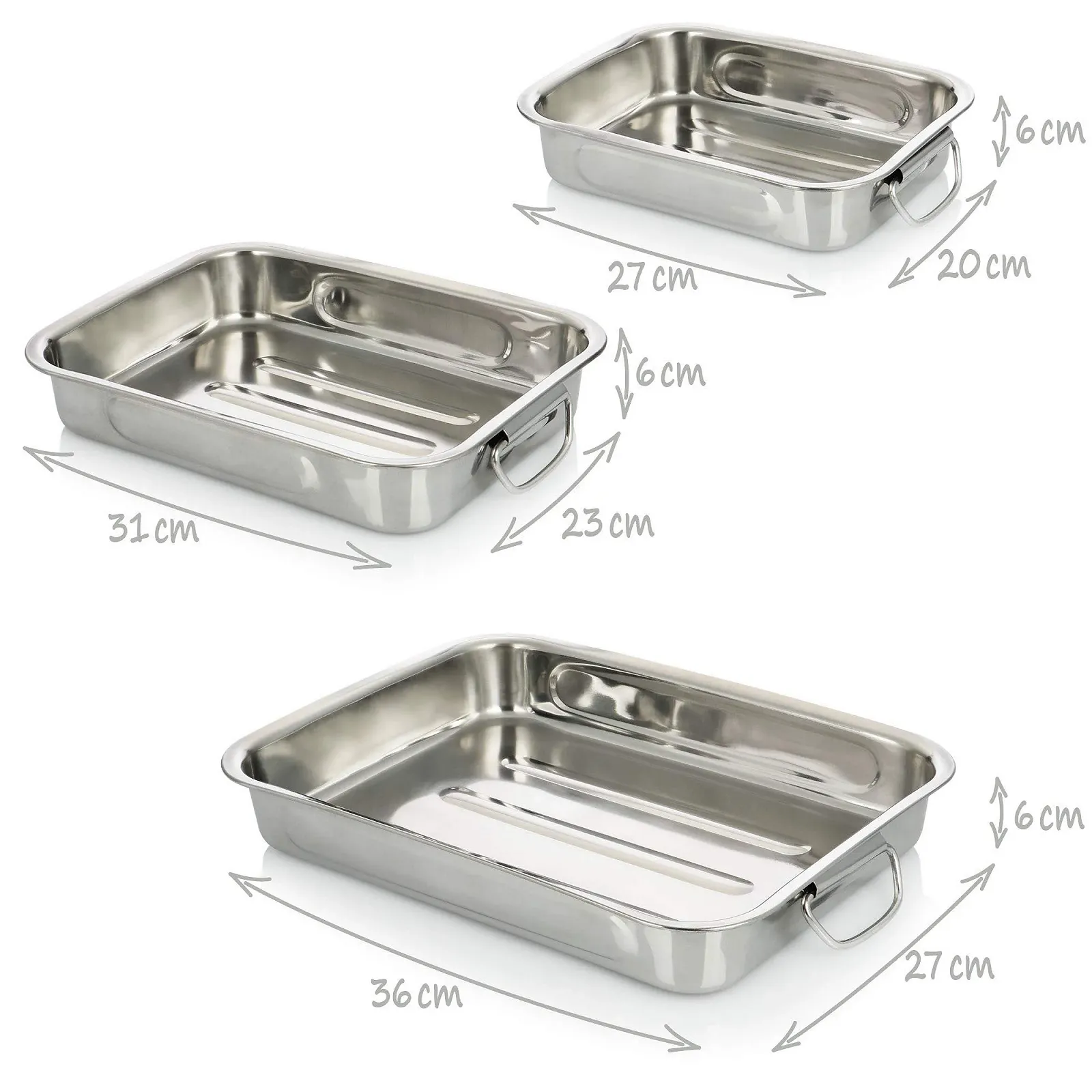 Набор форм для запекания COM-FOUR 3 шт из нержавеющей стали с ручками Серебристый, фото №6