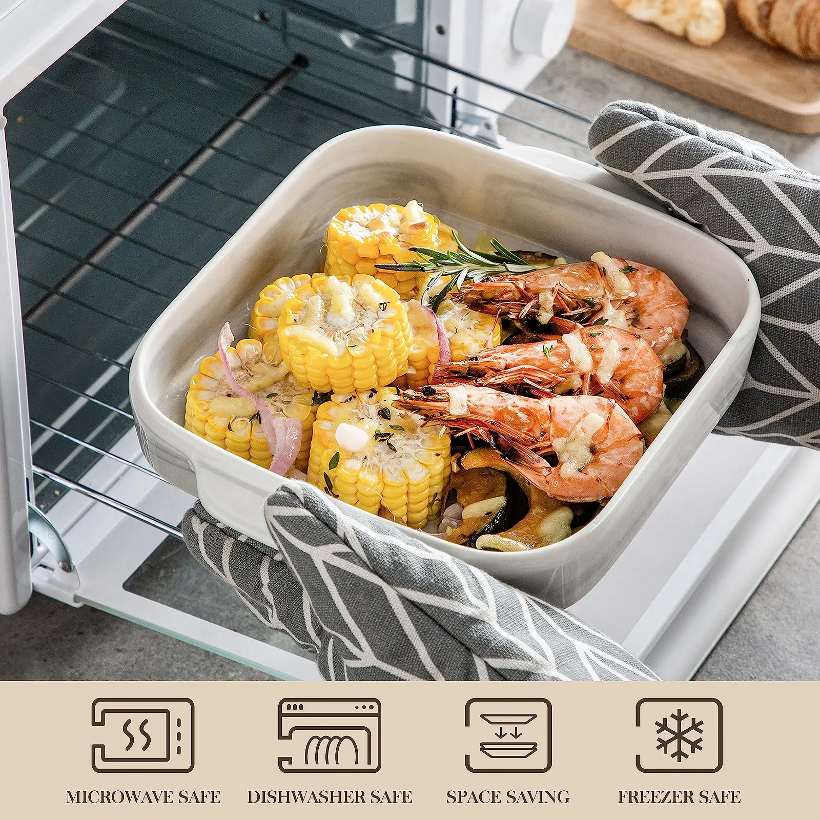 Форма для запекания Malacasa Grey Bake фарфоровая 1500 мл 21,5 x 21,5 x 6 см Grey Marble, фото №4 Форма для запекания Malacasa Grey Bake фарфоровая 1500 мл 21,5 x 21,5 x 6 см Grey Marble, фото №4