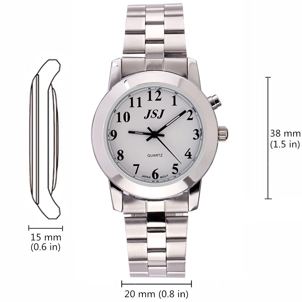 Говорящие часы VISIONU немецкие с будильником голосовая функция времени и даты белый циферблат металлический браслет с складной застёжкой, фото №2