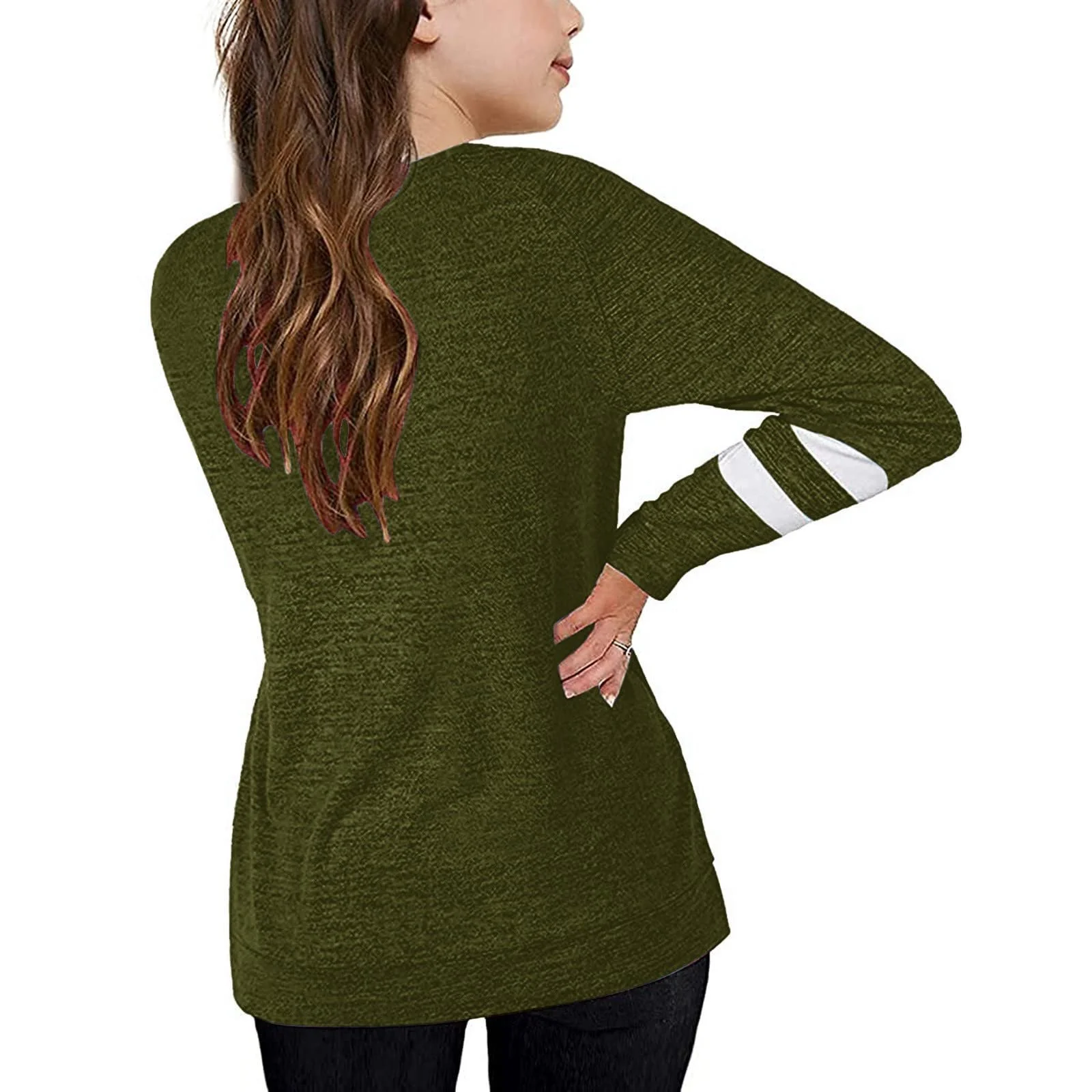 Повседневная футболка-свитшот с круглым вырезом, пуловер, свободный рукав, повседневная туника, длинная блузка, топы для девочек, фото №6