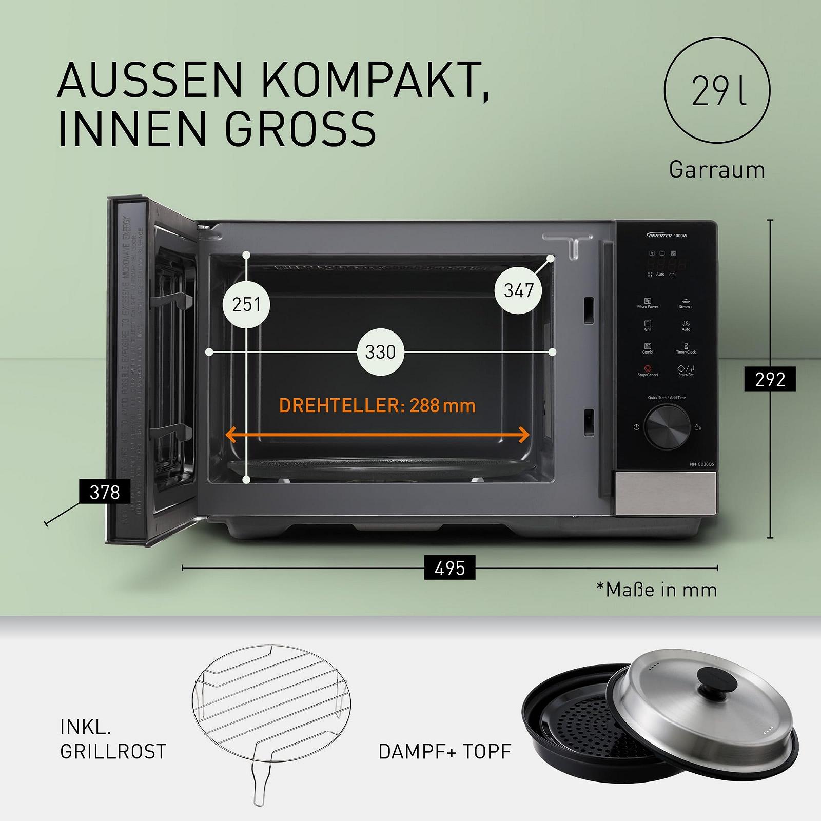 Мікрохвильова піч Panasonic NN-GD38QSEPG 29 л 1000 Вт Black & Stainless Steel, фото №3 Мікрохвильова піч Panasonic NN-GD38QSEPG 29 л 1000 Вт Black & Stainless Steel, фото №3