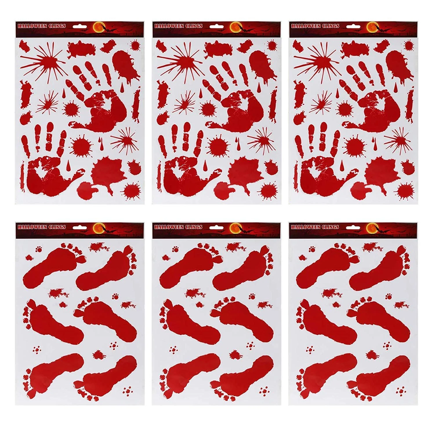Наклейки KESOTO Bloody Handprint Footprint Halloween Window Clings Decals 6 аркушів, фото №1 Наклейки KESOTO Bloody Handprint Footprint Halloween Window Clings Decals 6 аркушів, фото №1