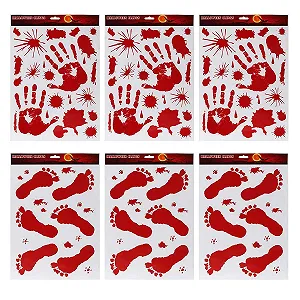Наклейки KESOTO Bloody Handprint Footprint Halloween Window Clings Decals 6 аркушів - Фото 1