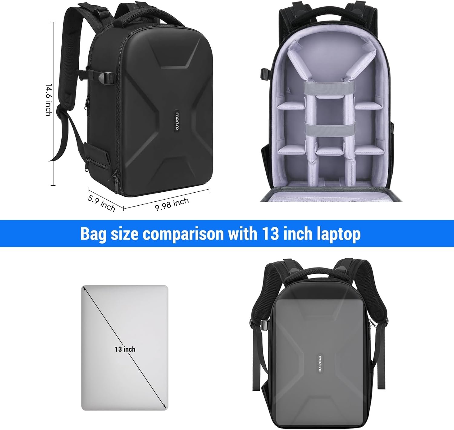 Рюкзак для камеры MOSISO DSLR/SLR/беззеркальных фотоаппаратов / совместимый с Canon/Nikon/Sony / Черный, фото №6