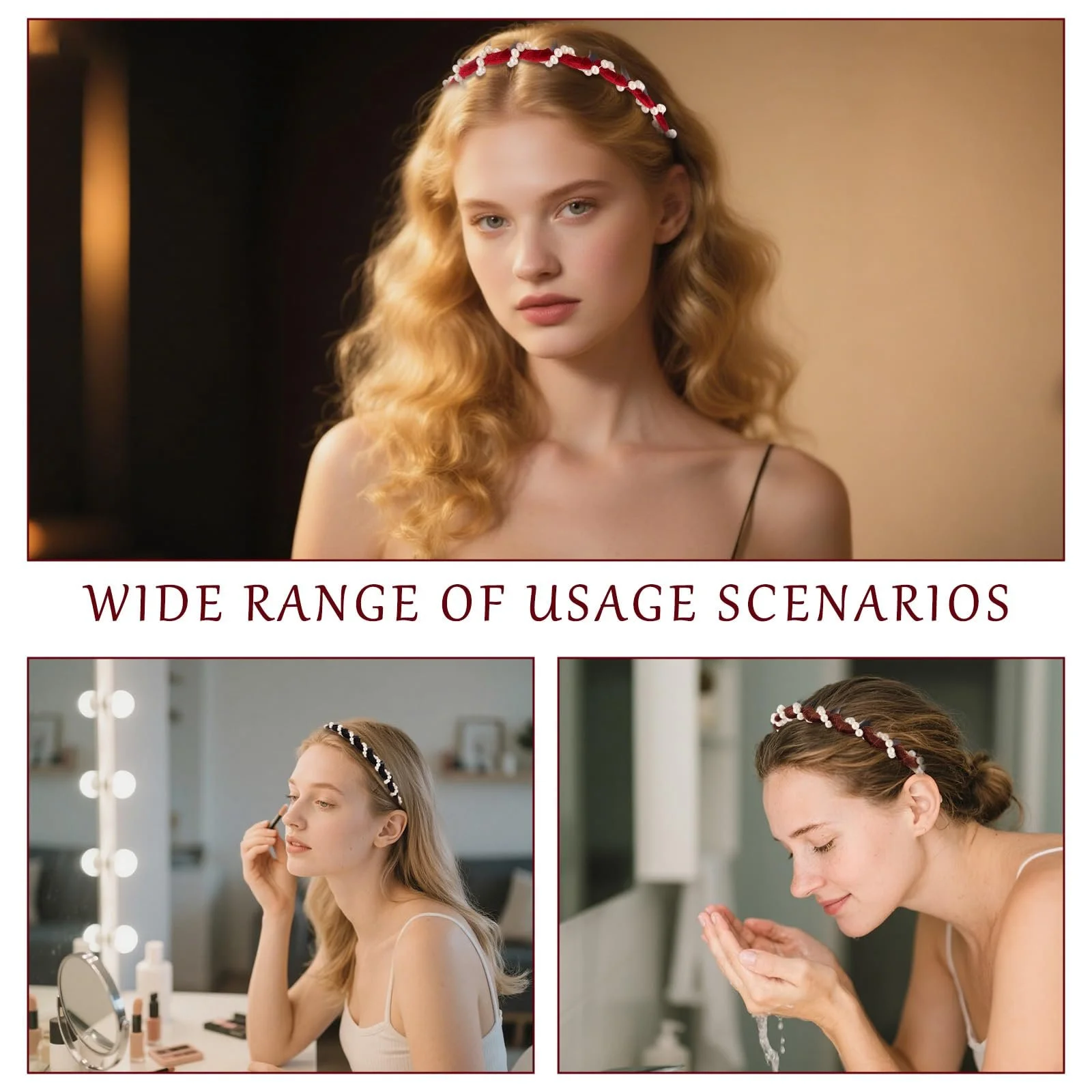 Набір вінтажних перлинних обручів для волосся (3 штуки), фото №7