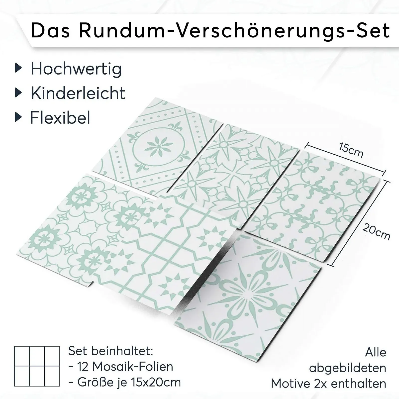 Наклейки для плитки creatisto самоклеючі орнамент бірюзовий 9 шт, фото №7