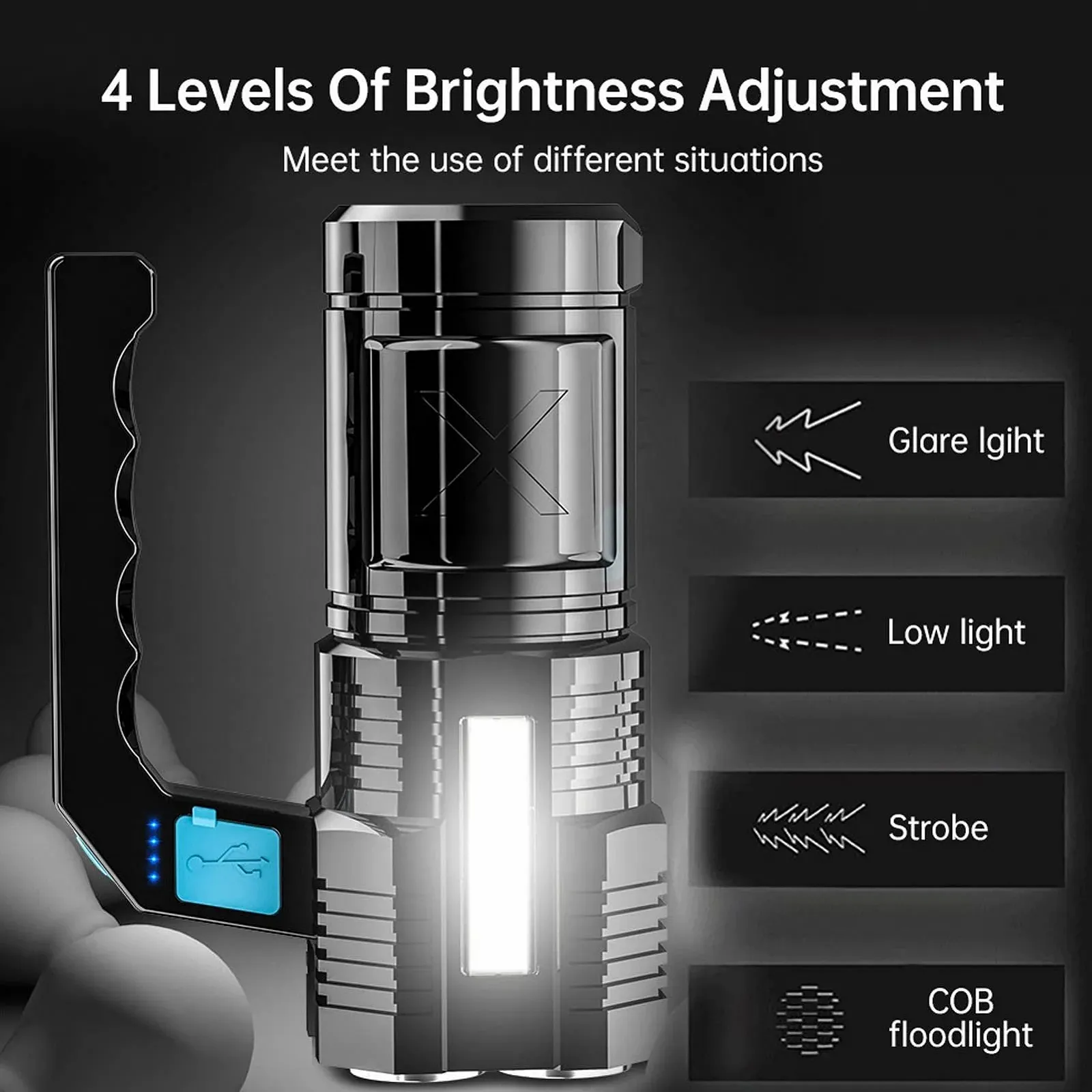 Фонарь Pilipane Сверхяркий Поисковый фонарь 4 режима IPX4 Водонепроницаемый Алюминиевый сплав Ручной фонарь для Кемпинга Пешего туризма, фото №4