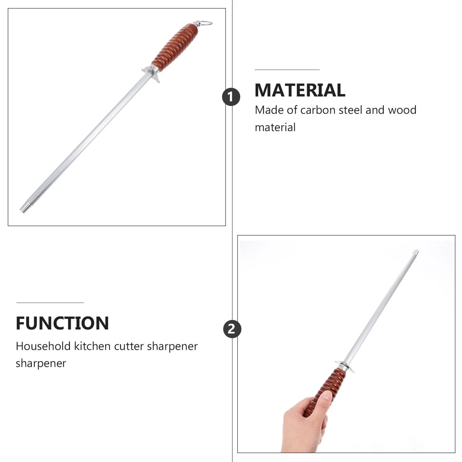 Мусат BESPORTBLE, высокоуглеродистая сталь, деревянная ручка, фото №8