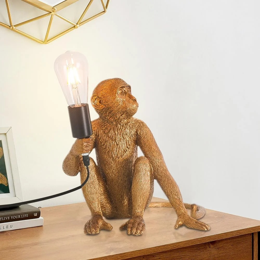 Настільна лампа Мавпа ретро полірезина золотиста, фото №5