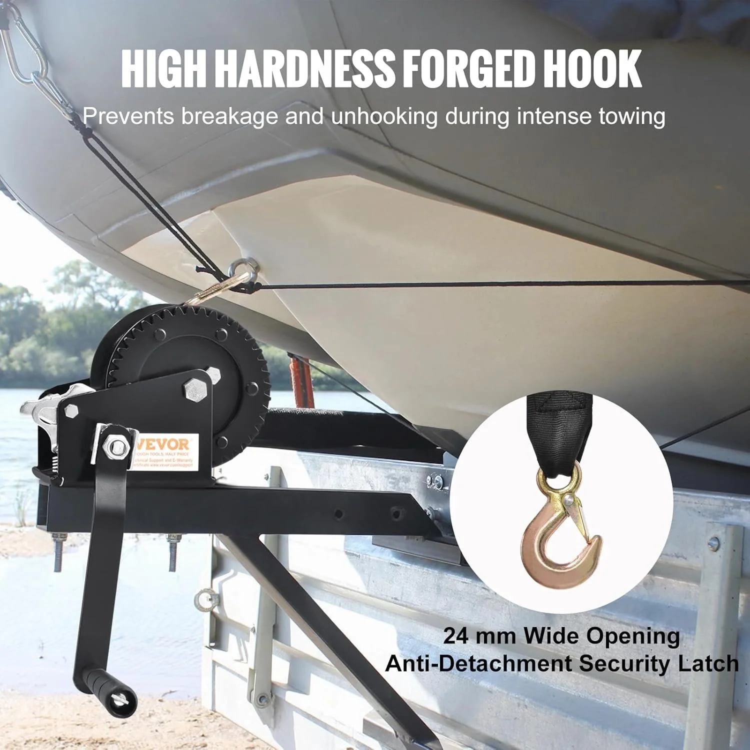 Ручная лебедка VEVOR KW1200 / Для прицепа лодки / Черная, фото №4