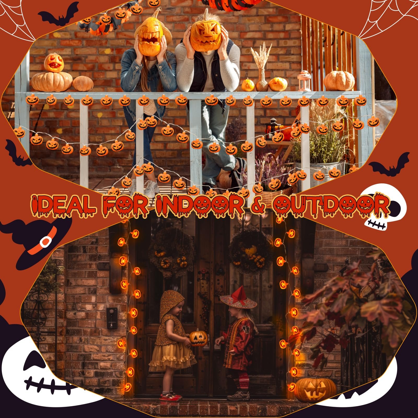 Гирлянда Dalugo Halloween Fairy Lights, 3 м, 20 LED, тыква, с таймером 6 часов, IP65 водонепроницаемая, фото №7