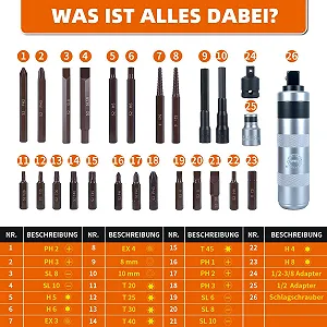 Ударна викрутка AKM Набір для видалення гвинтів 26 одиниць S2 Tool Steel synthetic.ua - Фото 1