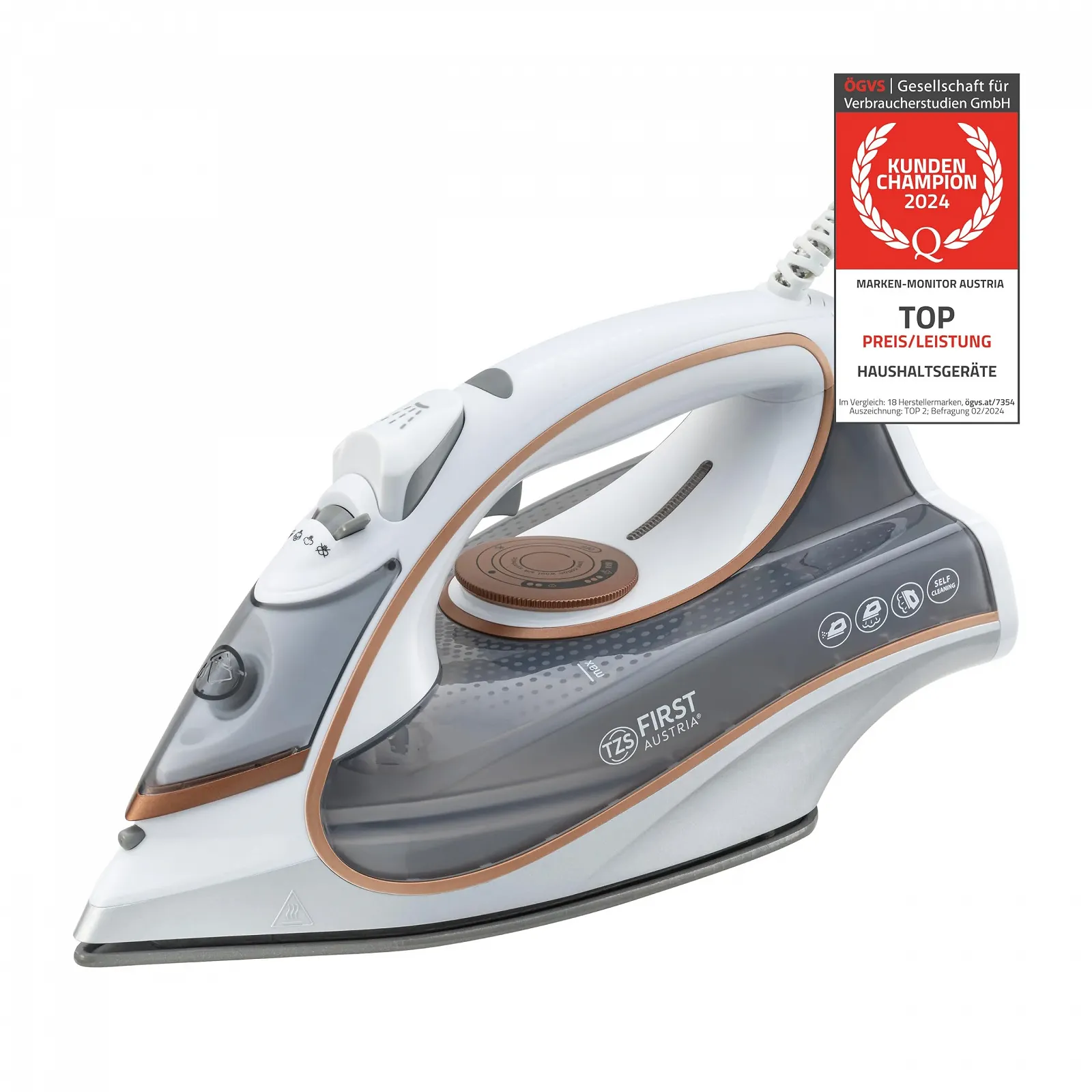 Утюг TZS First Austria 2800-3200 W с керамической подошвой Белый, фото №1