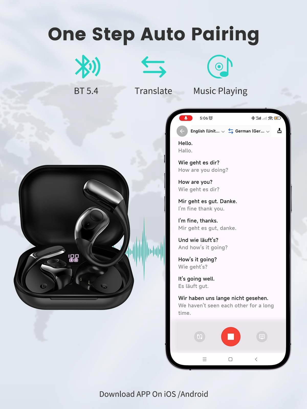 Навушники-перекладачі AI, 144 мови в реальному часі Чорний, фото №2