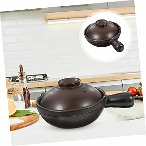 Кастрюля керамическая 1.0 л с крышкой жаростойкая с ручкой 6.7 x 6.7 x 3.5 дюйма synthetic.ua - Фото 1