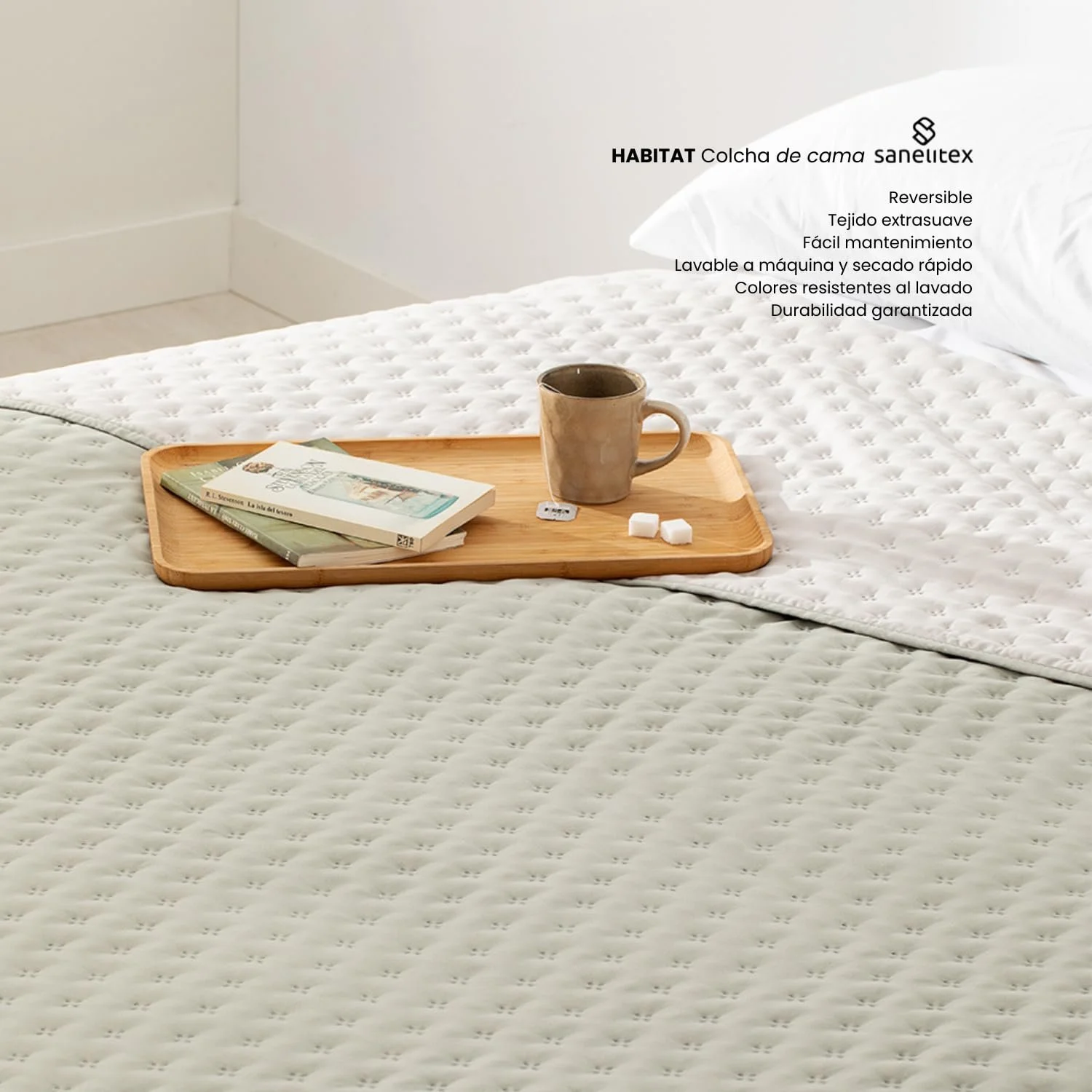 Покрывало Sanelitex Habitat двустороннее Белое для кровати 180 см, фото №5