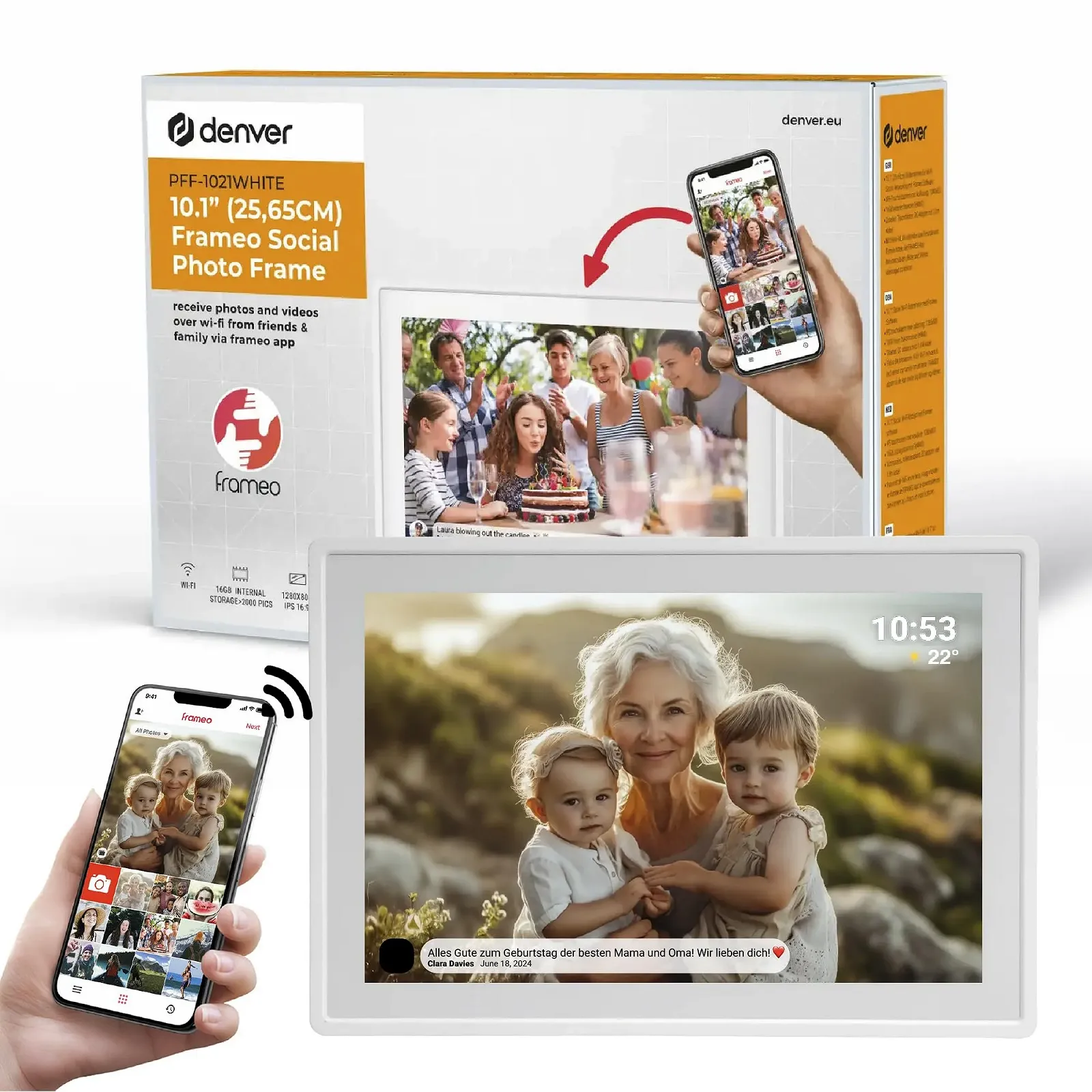 Цифровая фоторамка Denver 10.1 дюйма WiFi Frameo Touchscreen 16 GB Белая, фото №1