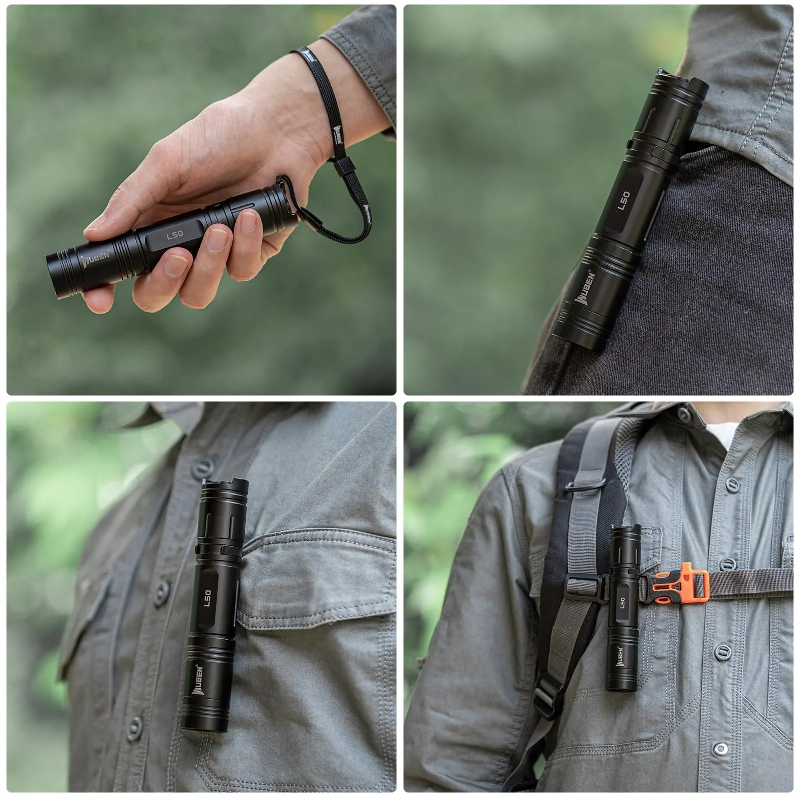 Ліхтар WUBEN L50 LED 1200 люмен, надяскравий ручний , Micro USB акумуляторний тактичний ліхтар 5 режимів, водонепроникний IP68 для активного відпочинку, кемпінгу, походів (оновлена версія) з акумулятором 18650, фото №7