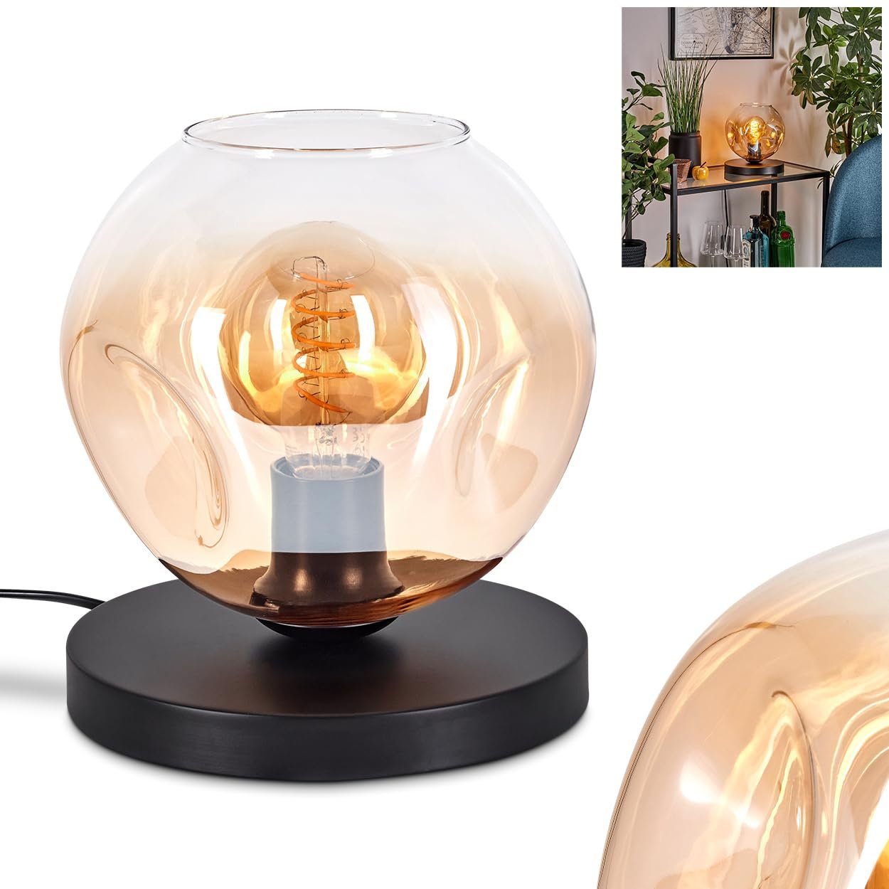 Настільна лампа Ripoll Metal/Glass Modern Retro / Vintage 20 см Black/Amber/Clear, фото №1