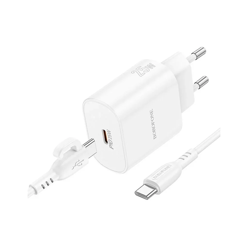 Зарядное устройство BOROFONE BA82A Platinum USB-C PD25W + cable USB-C to USB-C White (6941991112270), фото №6