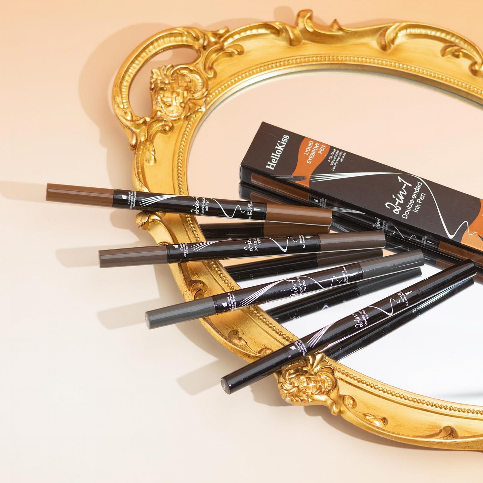 Карандаш для бровей Microblading 2024 Улучшенный водостойкий карандаш для бровей с 4 вилообразными наконечниками 2-в-1 двухсторонний волшебный карандаш для бровей стойкий к размазыванию 3D (01#Светло-коричневый), фото №4