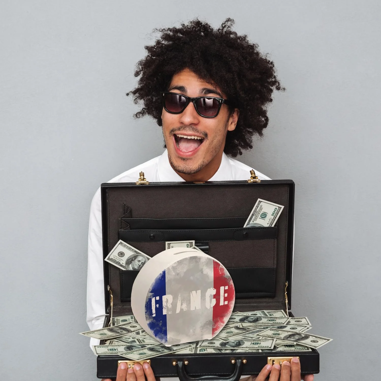 Скарбничка металева France Flag Used Look кругла, фото №5