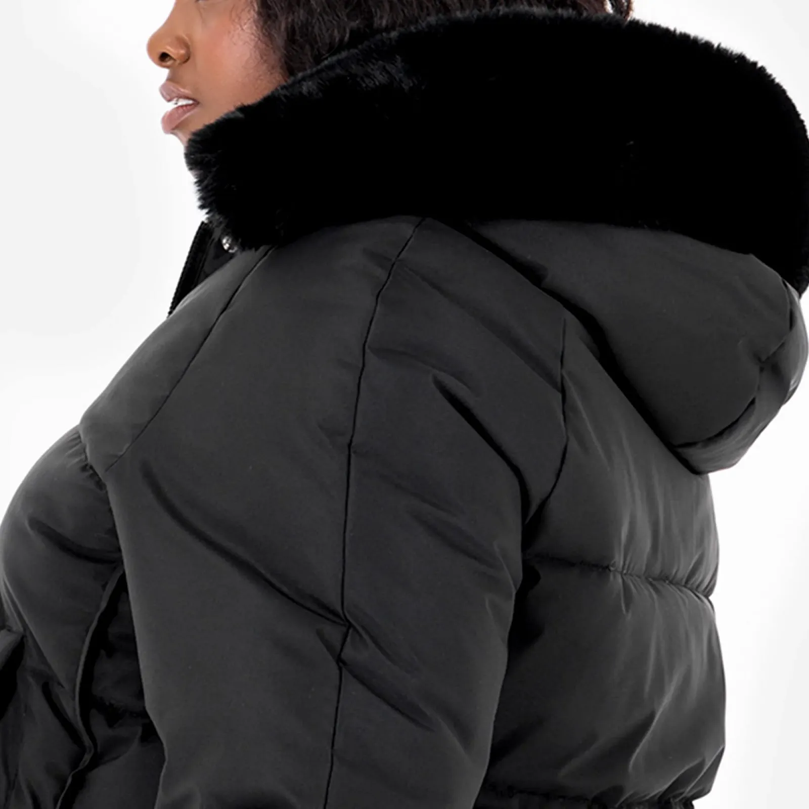 Женская зимняя куртка Lovedrobe с капюшоном, стеганая, съемные карманы из искусственного меха, фото №5