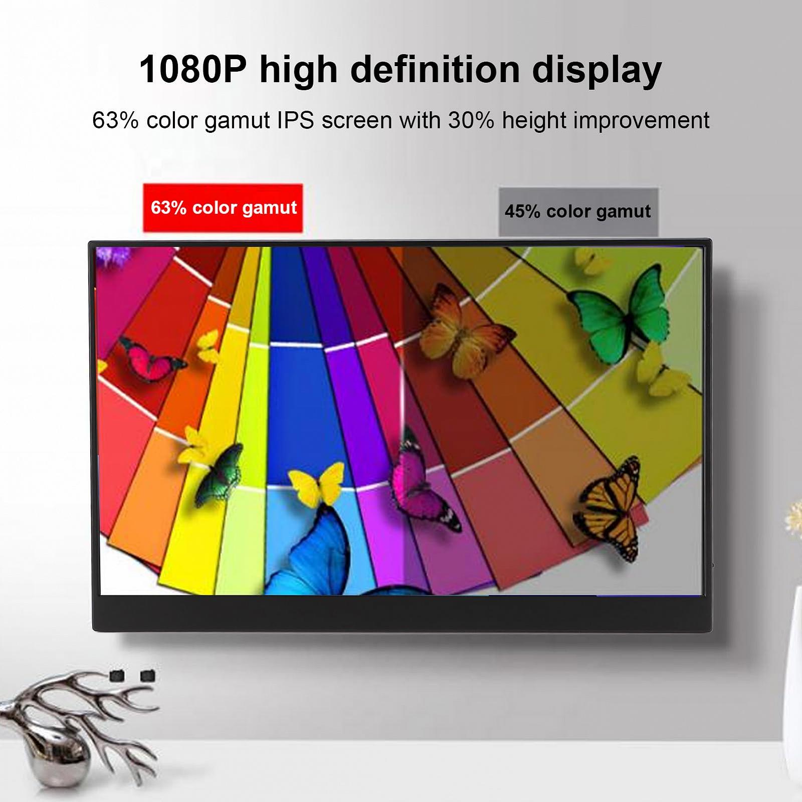 Монітор Portable 15.6 дюймів 1920 x 1080P 60Hz 16:9 USB C HDMI з чохлом із PU шкіри Чорний, фото №3