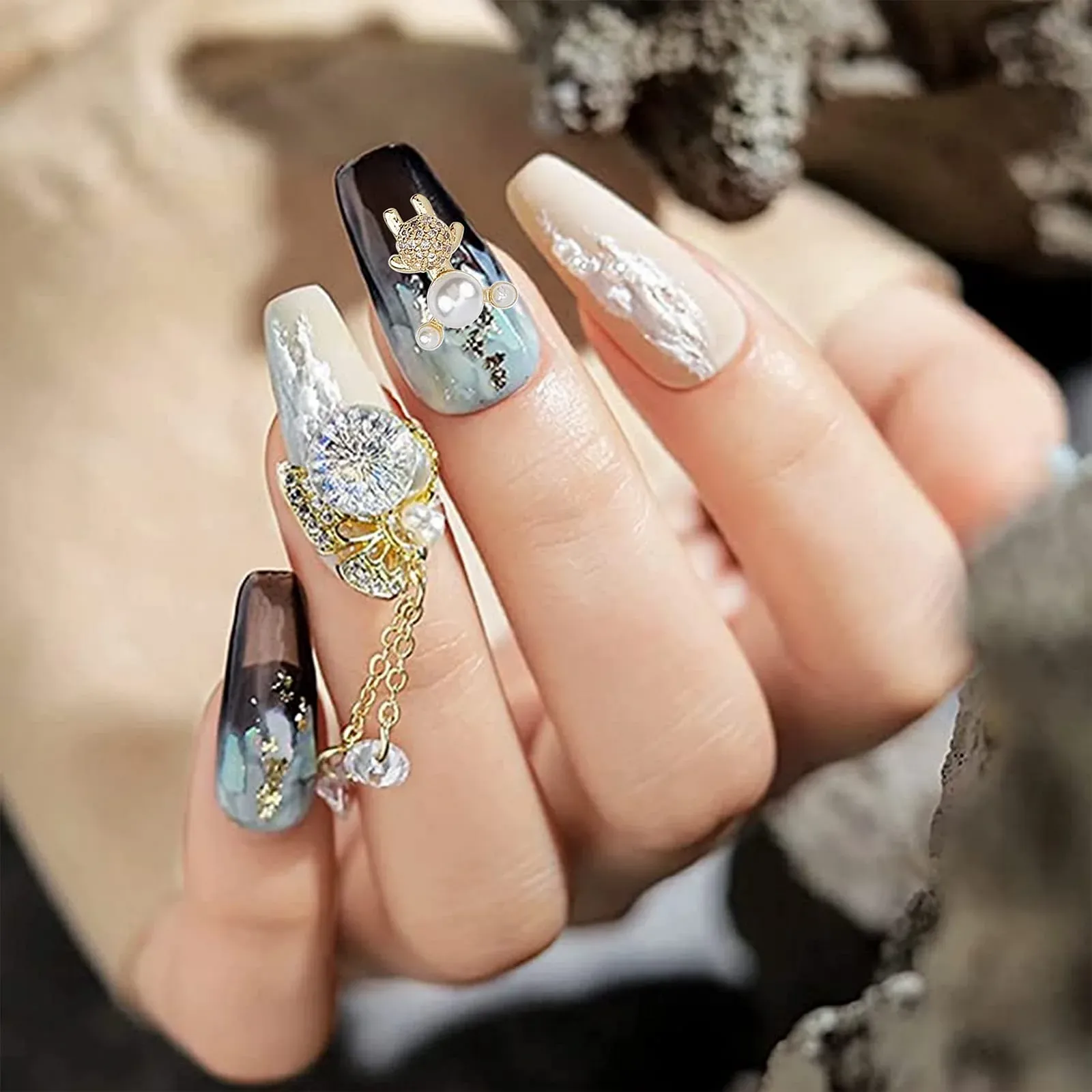 3D Кристал NICENEEDED Ведмедик Перлинні Стрази Золотий та Срібний, 10 шт, фото №6