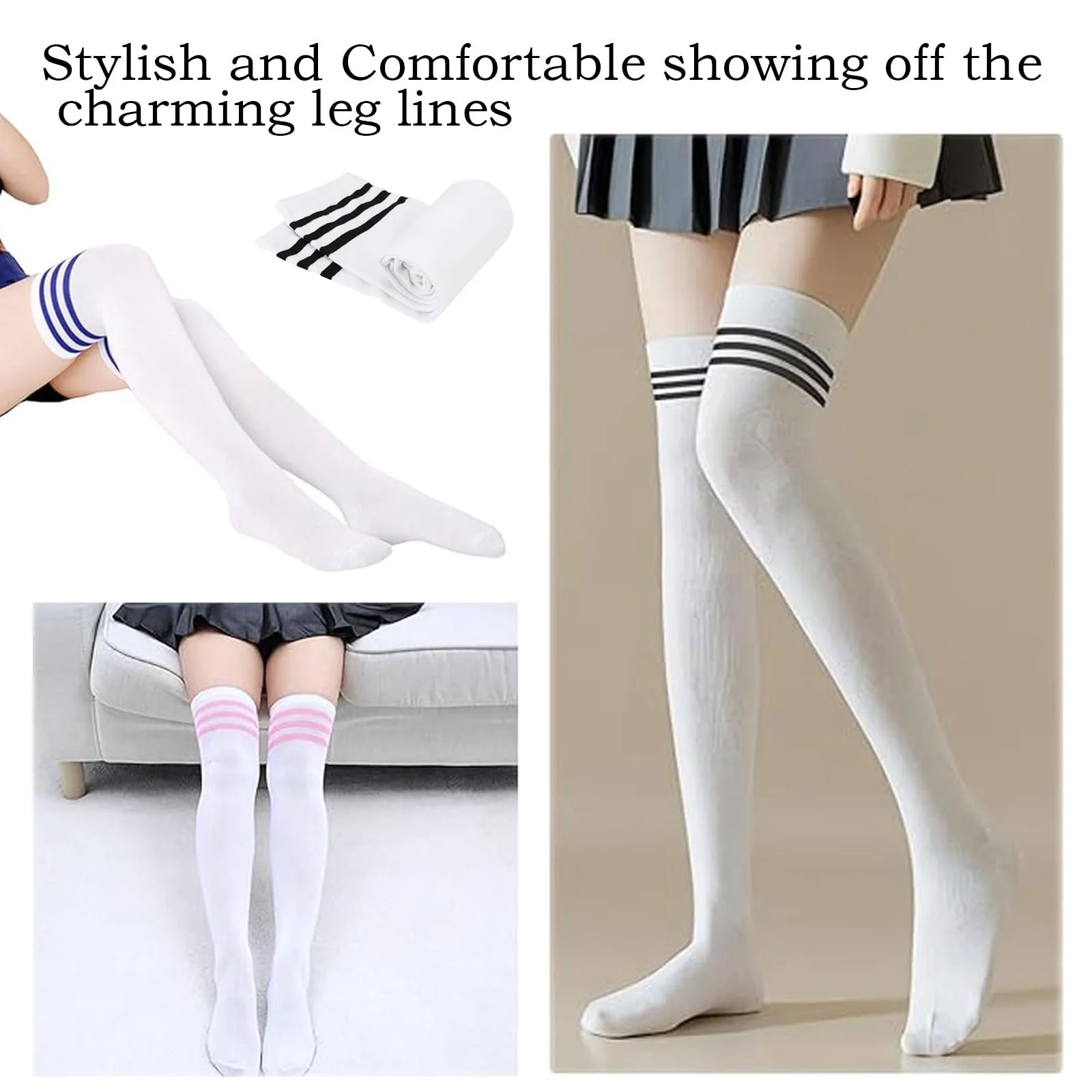 Високі шкарпетки до стегон (3 пари), фото №5