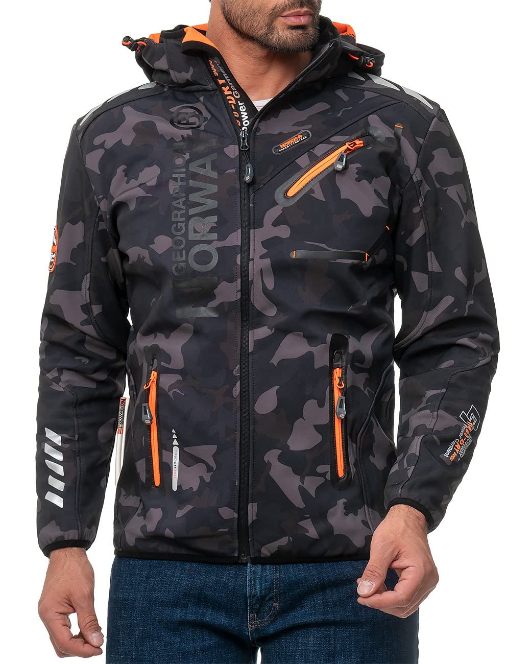Софтшелл Куртка Geographical Norway с капюшоном Функциональная Ветрозащитная Стойка-воротник Защита от холода Для активного отдыха Туризма Кемпинга, фото №5