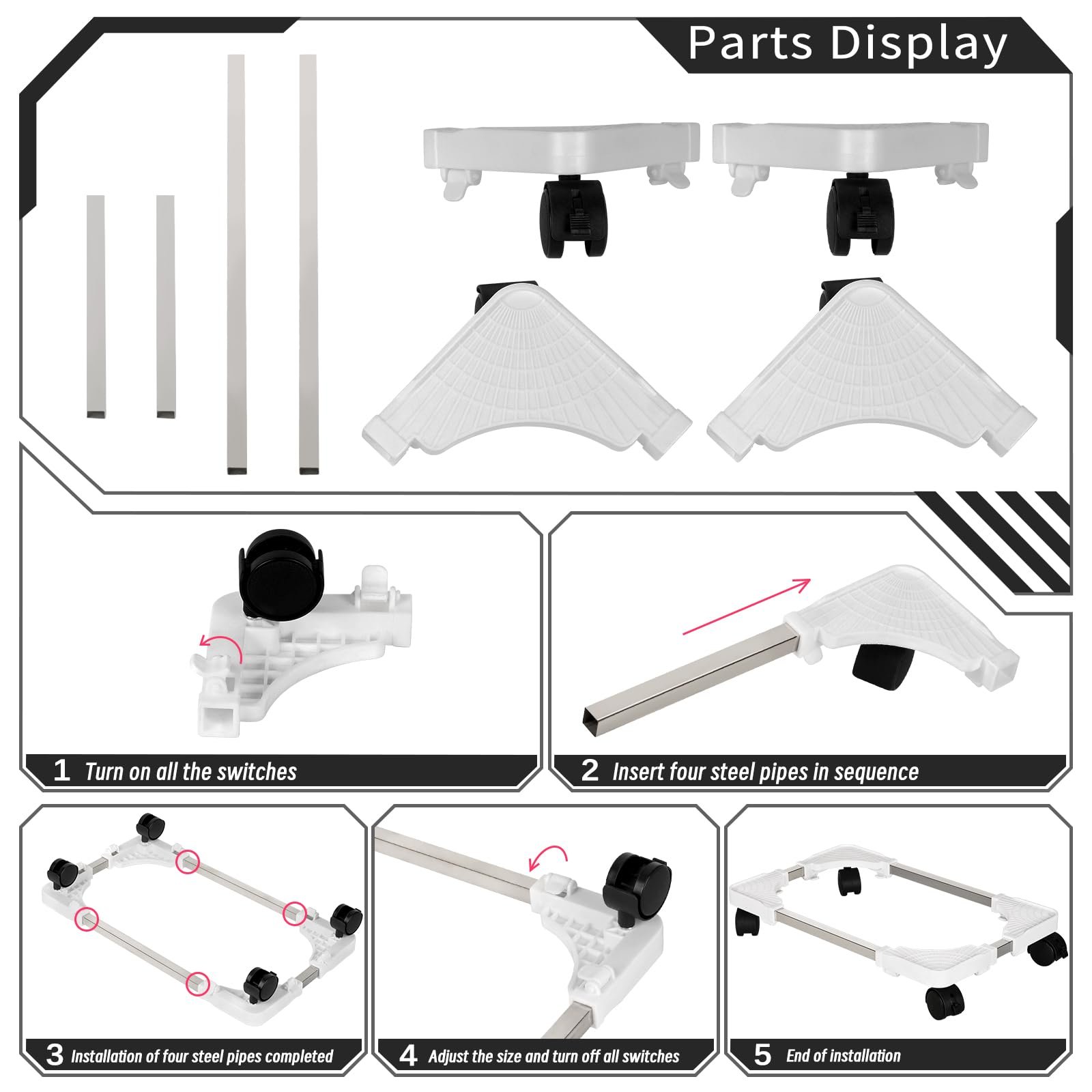 Мобильная Подставка для ПК Liitrton Регулируемая с 4 роликами Белая, фото №7