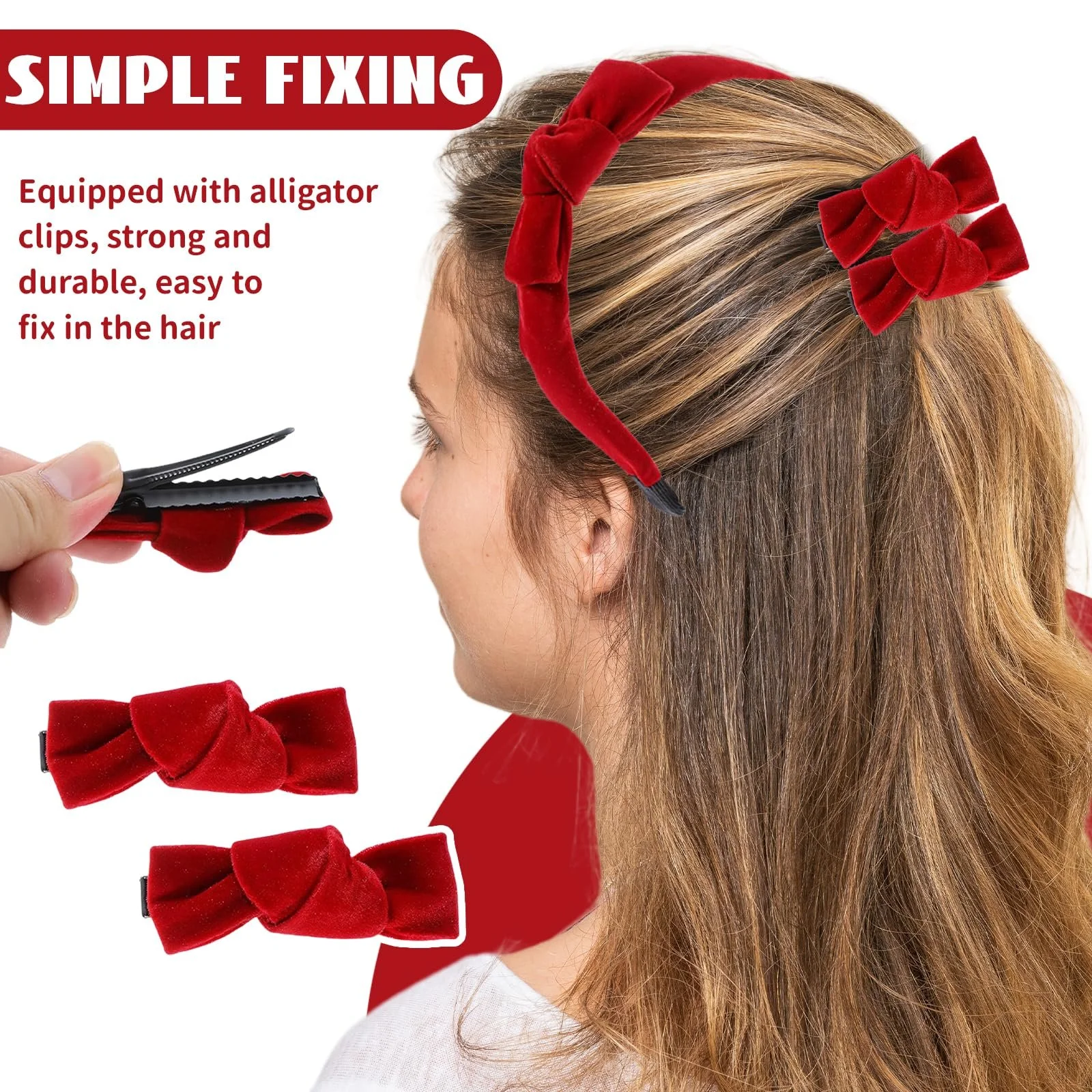 Набір: обруч і бантики з червоного вельвету, фото №6