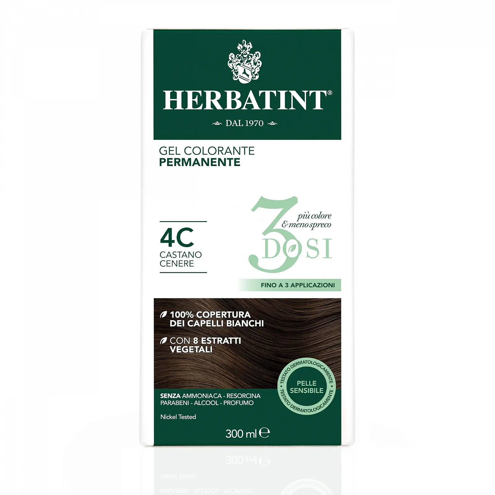 Фарба Herbatint Permanent Colour Gel 3 шт 300 мл - 4C Попелясто-Коричневий, Без Аміаку, для Чутливої Шкіри, 100% Покриття Сивини, з 8 Натуральними Органічними Екстрактами, фото №2