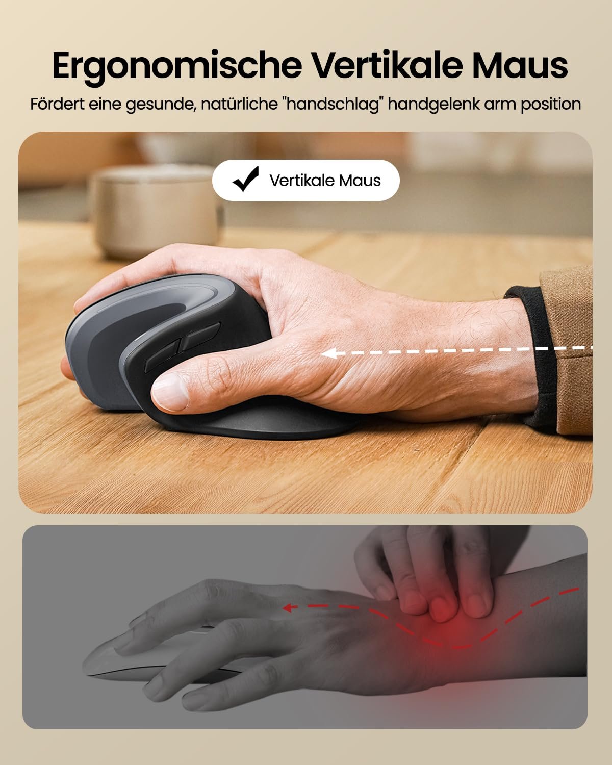 Миша ProtoArc EM11 NL Ергономічна Вертикальна, Бездротова, Перезаряджувана, 3 пристрої (Bluetooth + Bluetooth + USB), Темно-сіра, фото №2