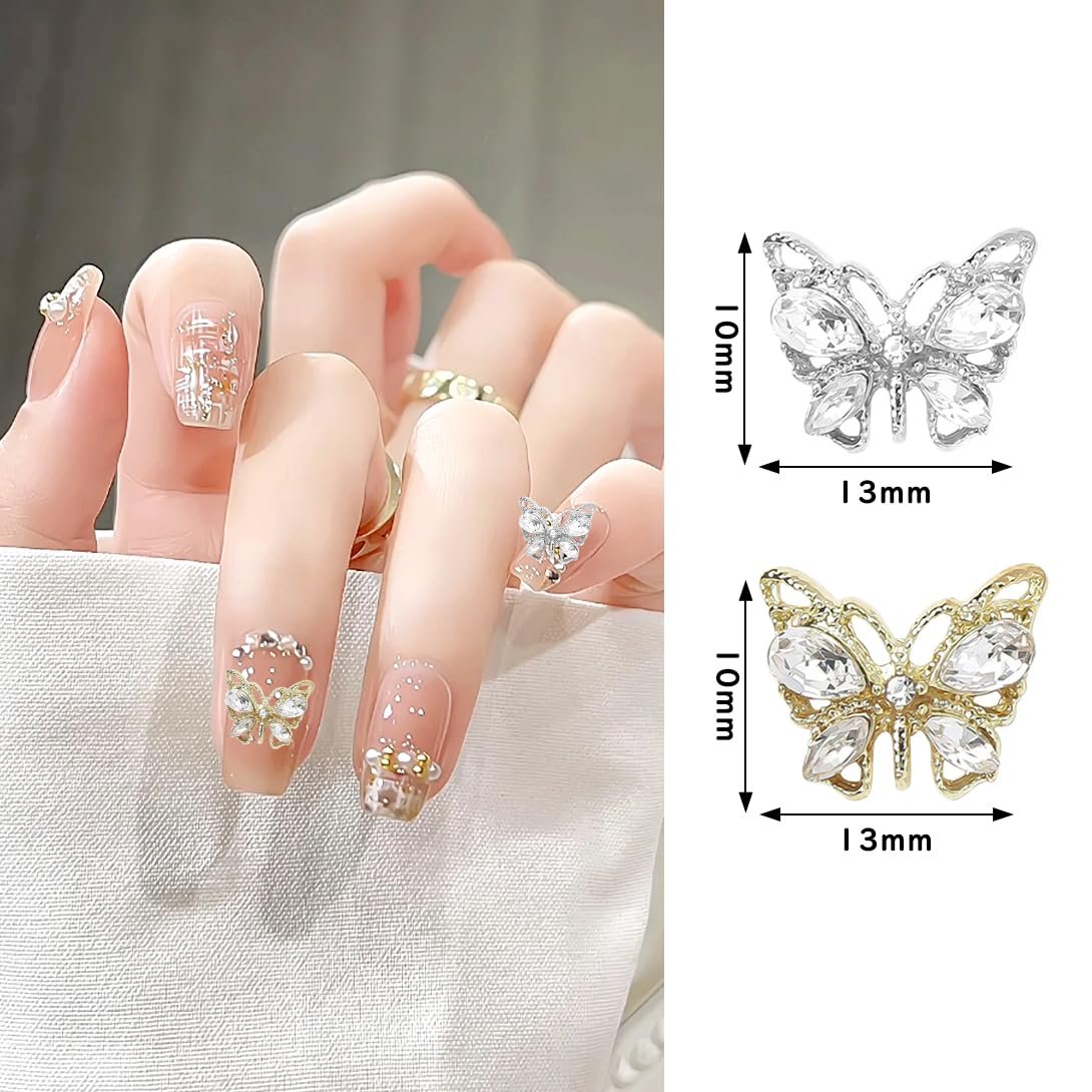 Прикраса для нігтів 3D Метелик, блискучих каменів сріблястого кольору, фото №6