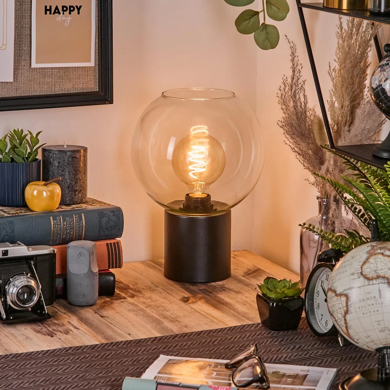 Настільна лампа HOFSTEIN Koyoto E27 20 см Чорний/Прозорий, фото №7