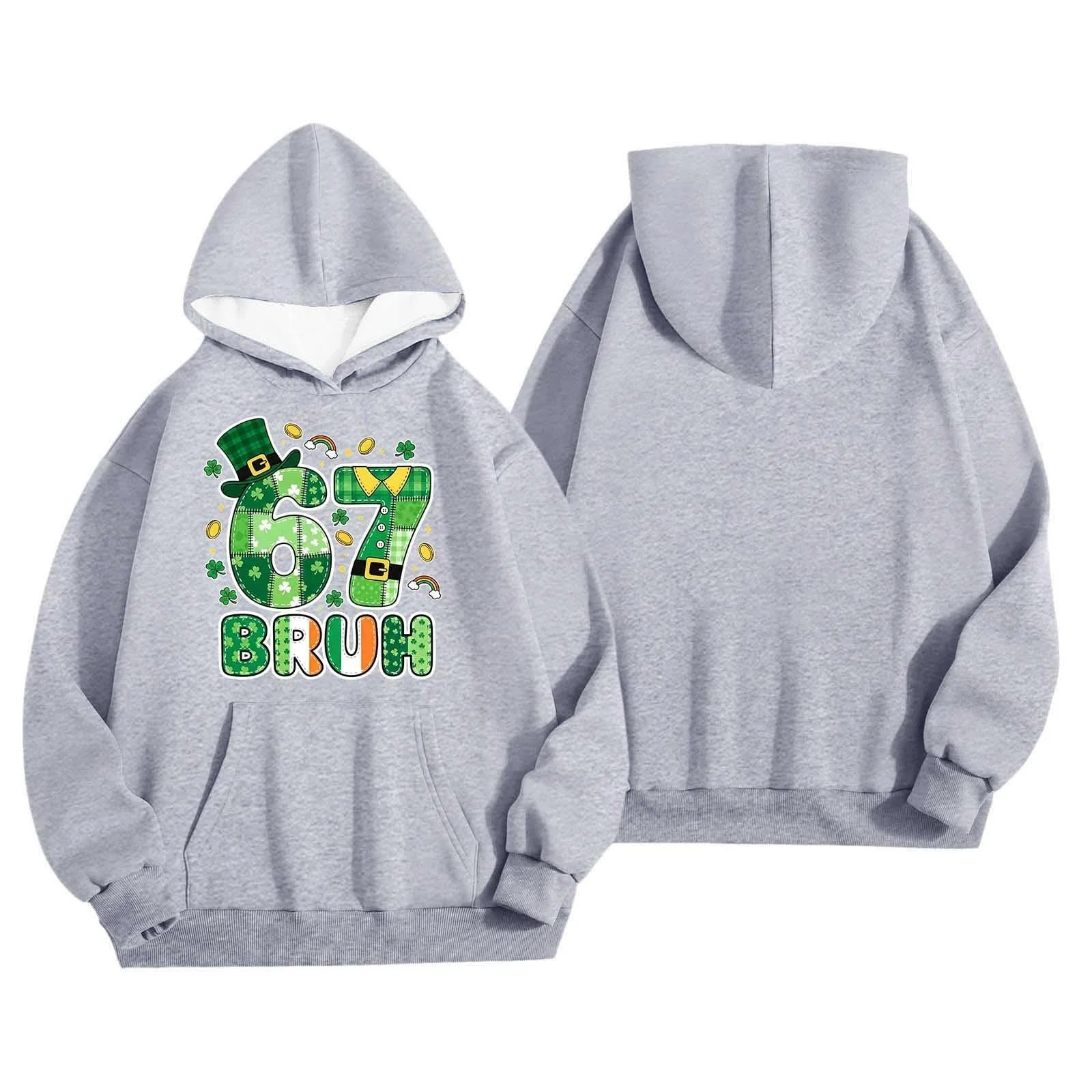 Худи Six Seven Meme Y2K St. Patrick's Day с длинными рукавами и принтом 67, пуловер, повседневная свободная толстовка, подростковый пуловер для мальчиков и девочек, модный джемпер, фото №4