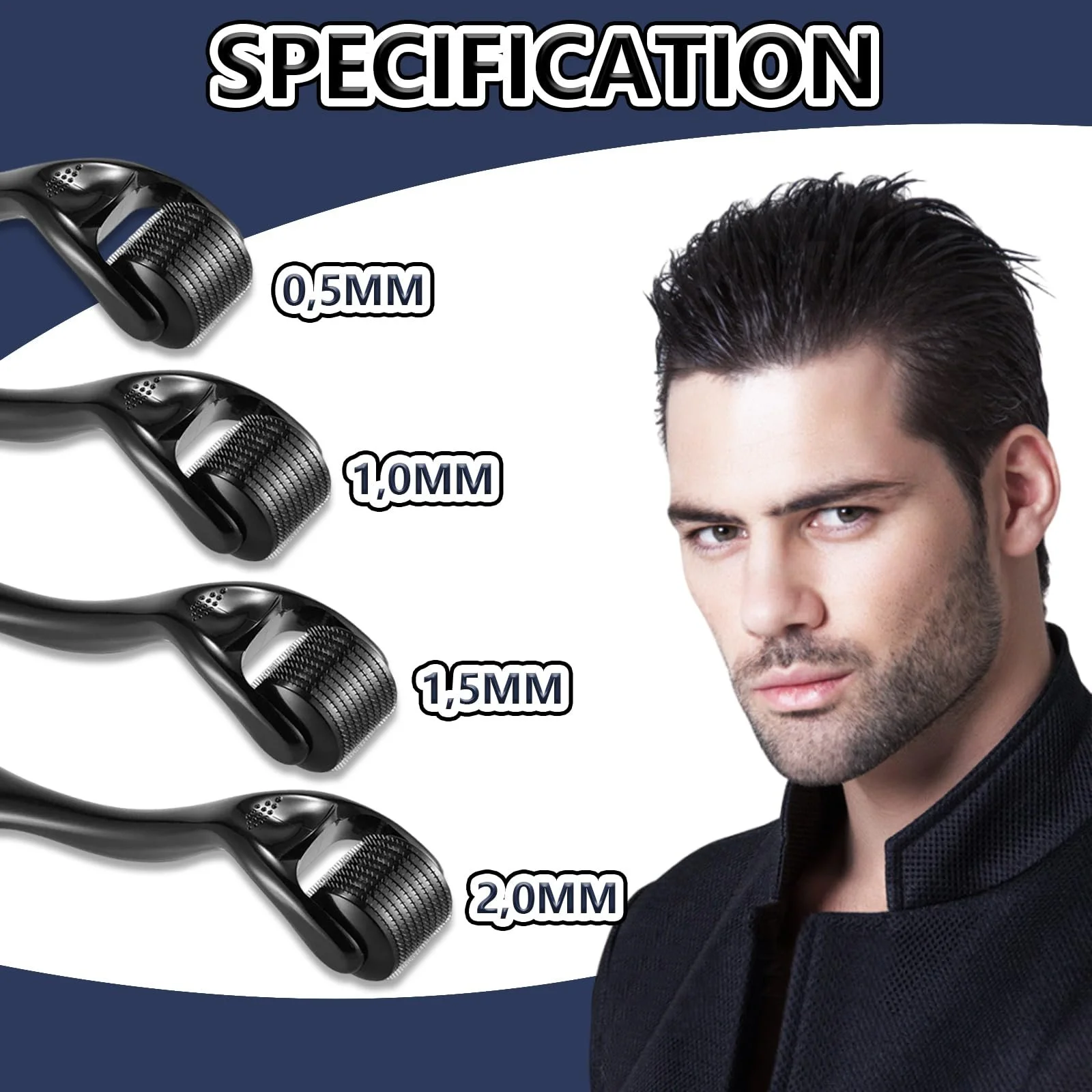 Дермаролер WhaleO Набір для росту бороди 0.5 мм, 1 мм, 1.5 мм, 2 мм з 540 титановими мікроголками, фото №2