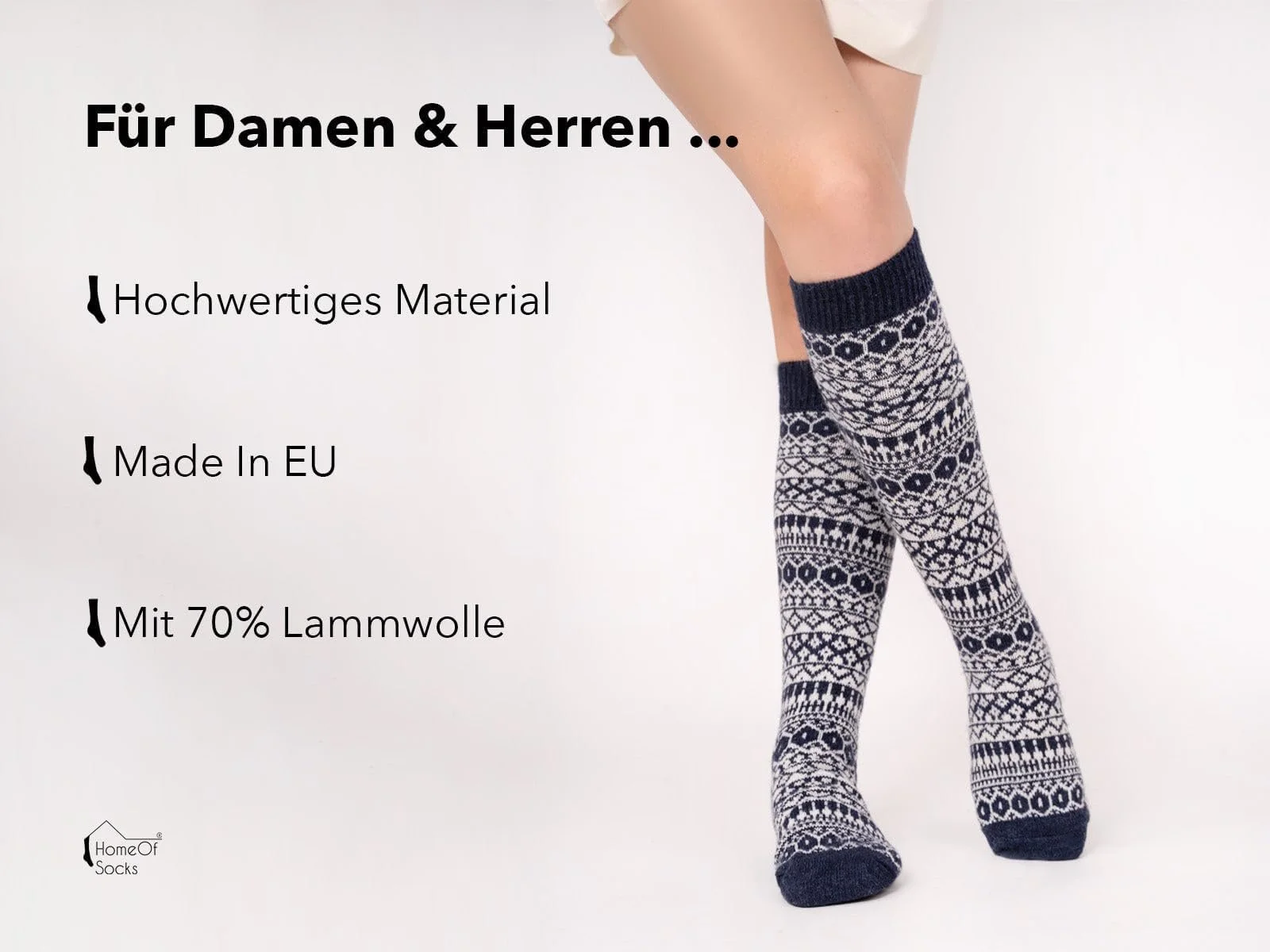 Пара вовняних шкарпеток до коліна Lamwoll Norwegian Socks для чоловіків та жінок, фото №5