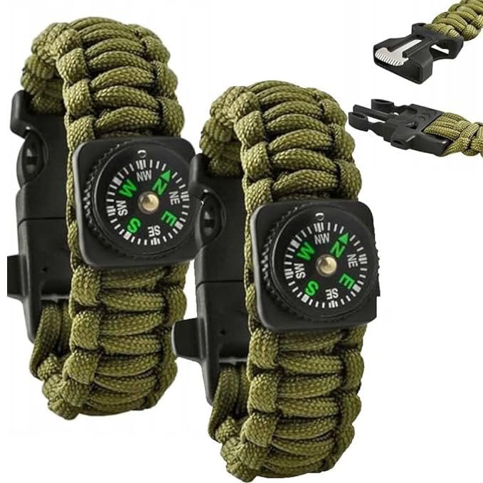Браслет выживания Paracord с огнивом, свистком, ножом и компасом, фото №1