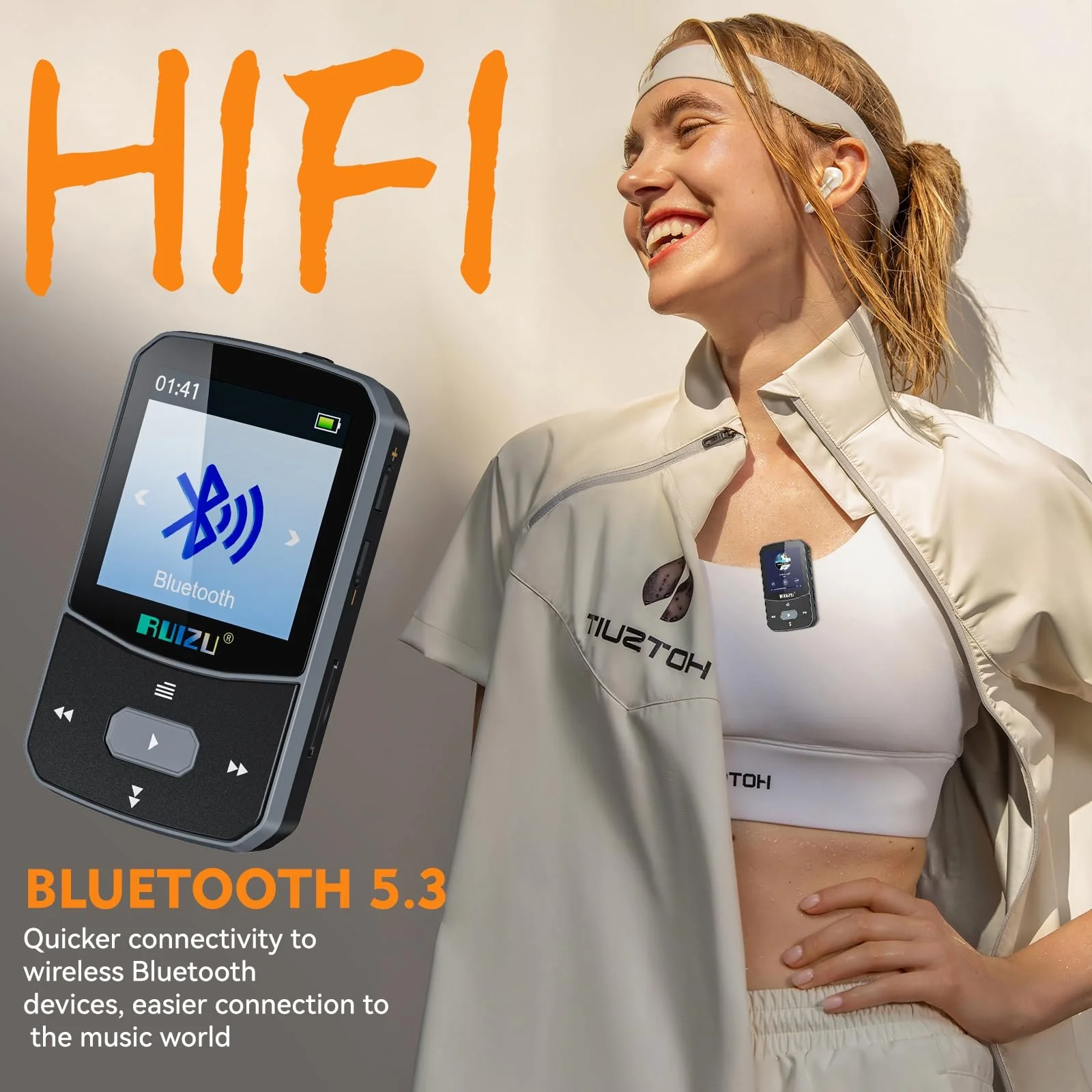 MP3 плеєр 64GB Bluetooth 5.3 Sport з 1.5-дюймовим TFT кольоровим екраном, Mini Music Player з кліпсою, для бігу, FM радіо, диктофон, крокомір, A-B повтор, підтримка SD-карти 128GB, фото №4