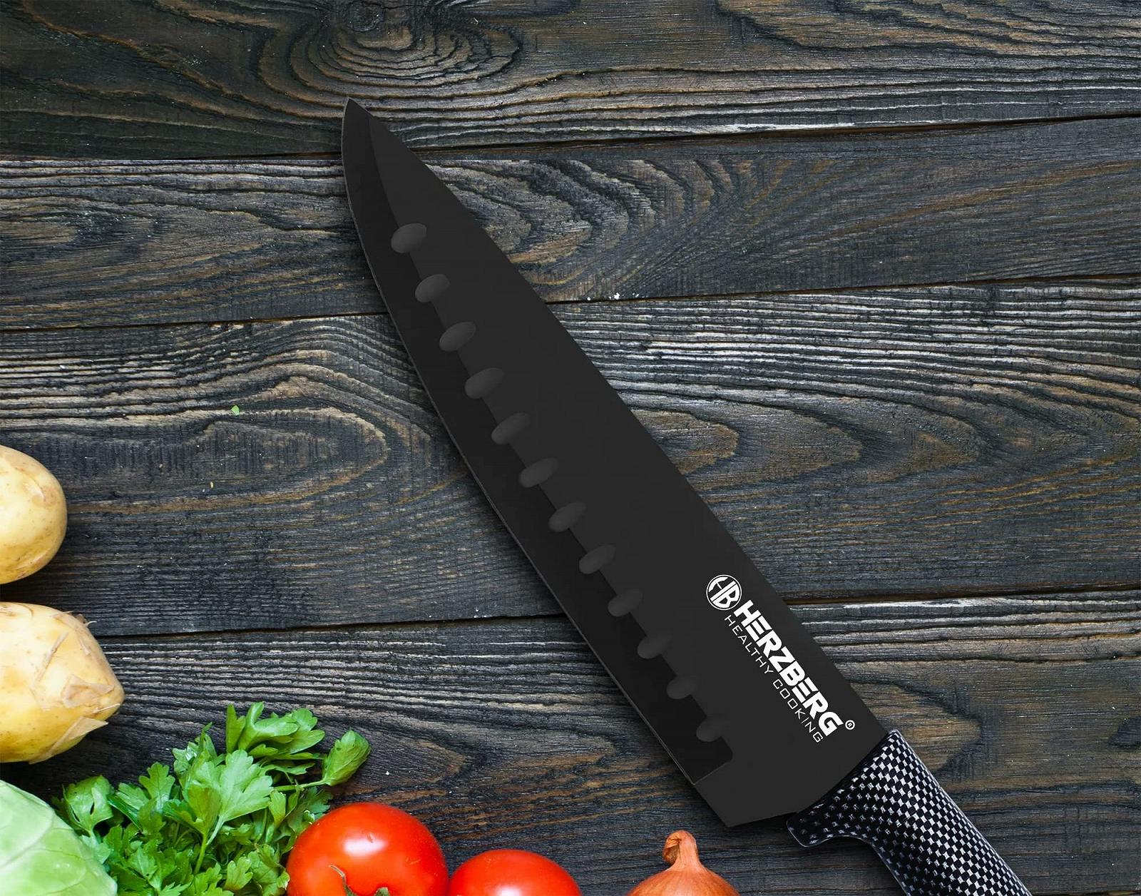Набор ножей Herzberg Cuisine Professional из нержавеющей стали, акриловая подставка, эргономичная ручка, 8 предметов, углерод, фото №3