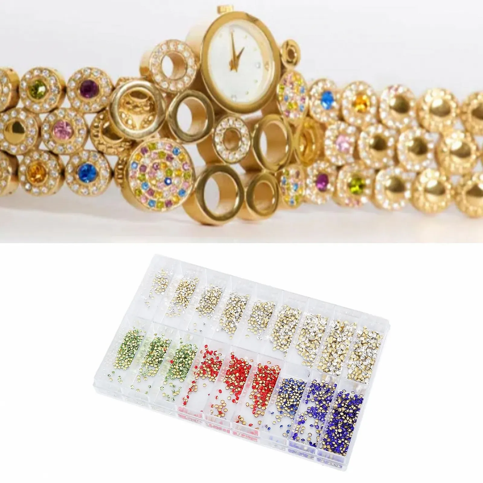 Набор Камней для рукоделия 18 Отделений Разноцветные Камни для рукоделия, ювелирных изделий, одежды, чехлов для телефонов, фото №2